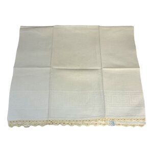 Vintage Cannon Tea Towel With Crocheted Lace Edge 16”x27” Geometric Design